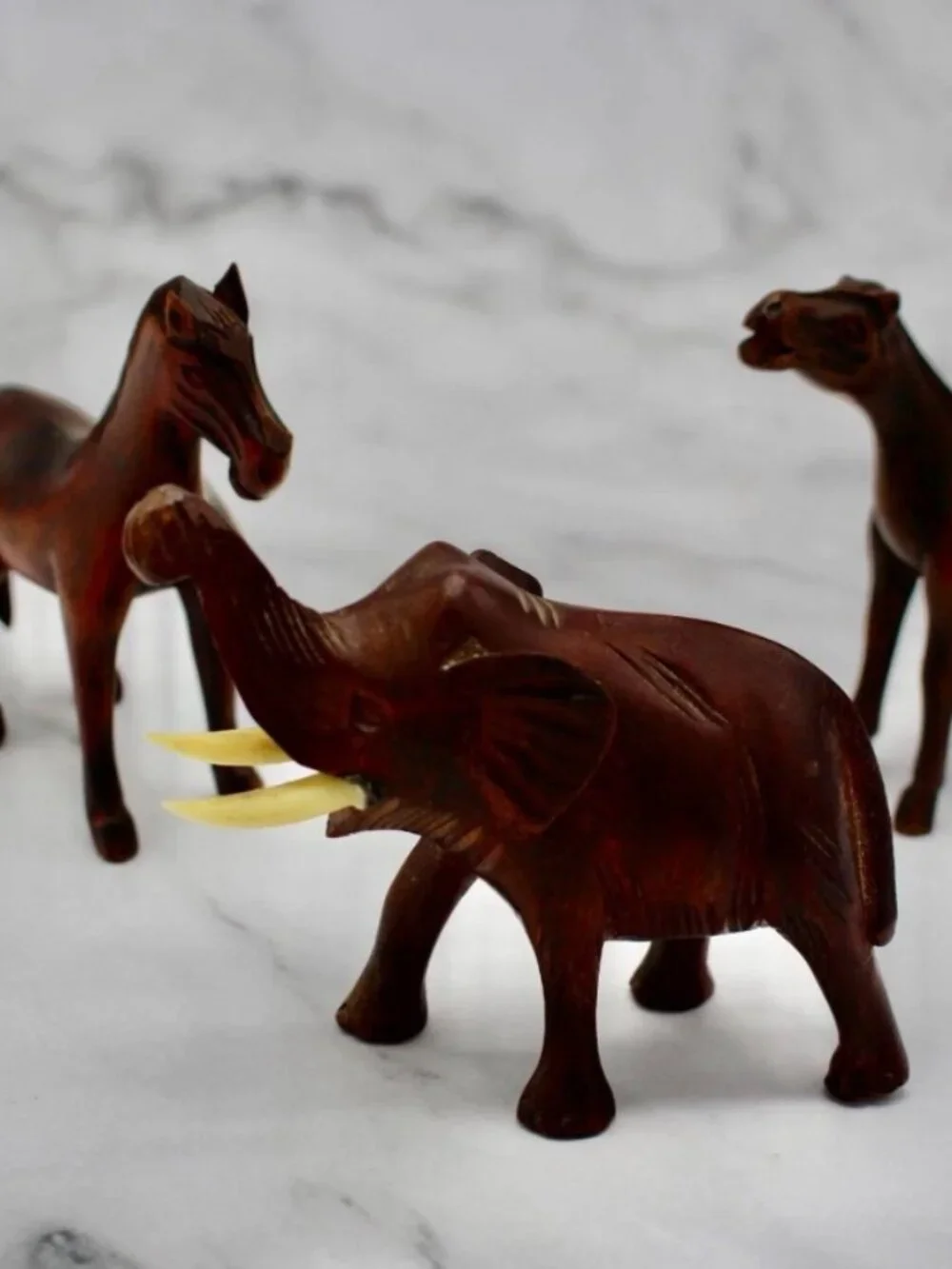 Set of Three Wood Carved Animals
